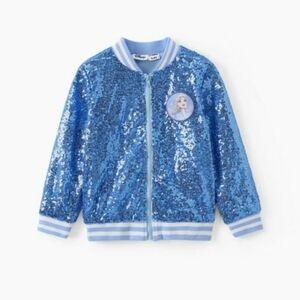Disney Frozen Elsa Sequins Bomber Jacket Blue Size 5-6 Y